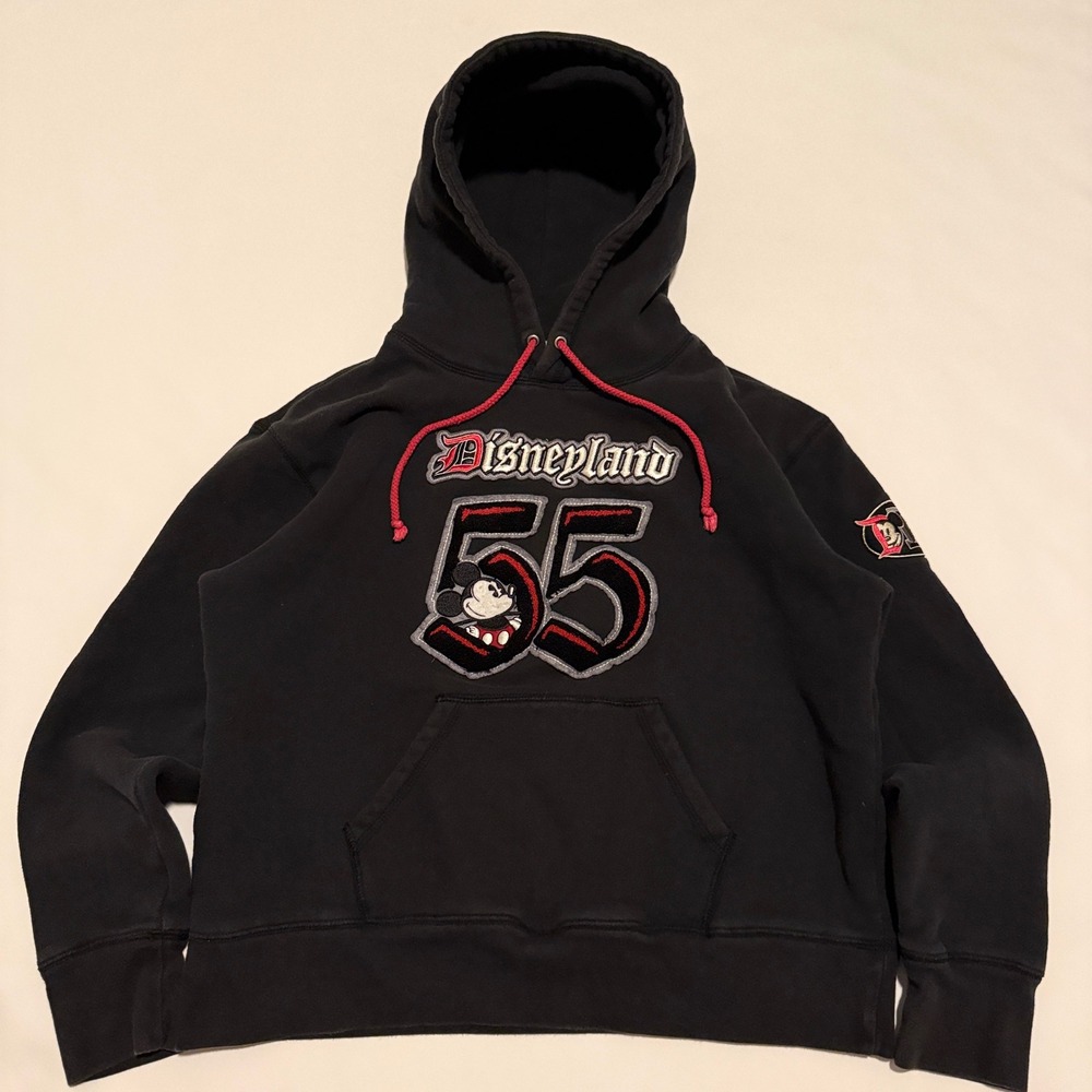 Disneyland Hoodie Men M Black 55 Mickey Mouse Pullover Embroidered Y2K 2000s